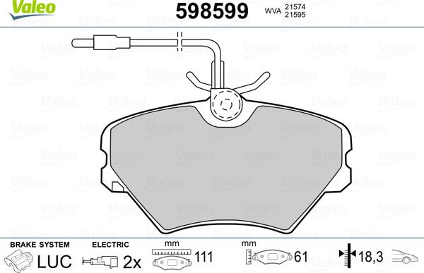 Valeo 598599 - Комплект спирачно феродо, дискови спирачки vvparts.bg