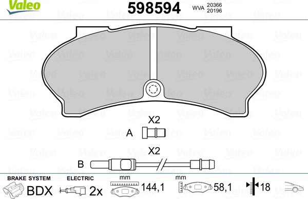 Valeo 598594 - Комплект спирачно феродо, дискови спирачки vvparts.bg