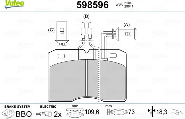 Valeo 598596 - Комплект спирачно феродо, дискови спирачки vvparts.bg