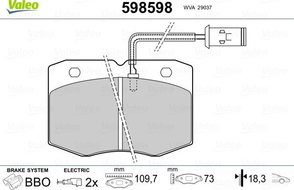 Valeo 598598 - Комплект спирачно феродо, дискови спирачки vvparts.bg