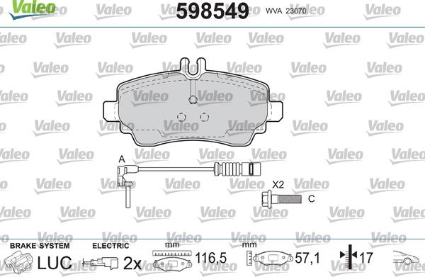 Valeo 598549 - Комплект спирачно феродо, дискови спирачки vvparts.bg