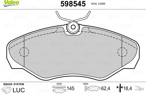 Valeo 598545 - Комплект спирачно феродо, дискови спирачки vvparts.bg