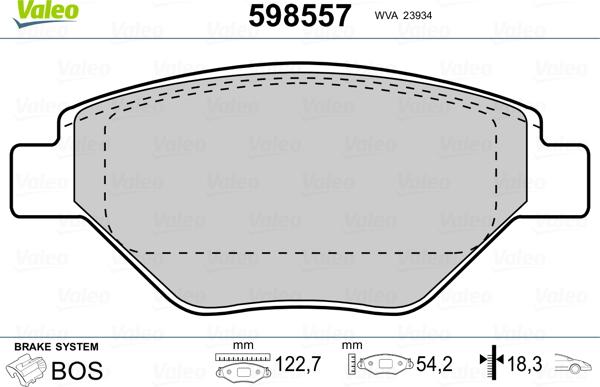 Valeo 598557 - Комплект спирачно феродо, дискови спирачки vvparts.bg