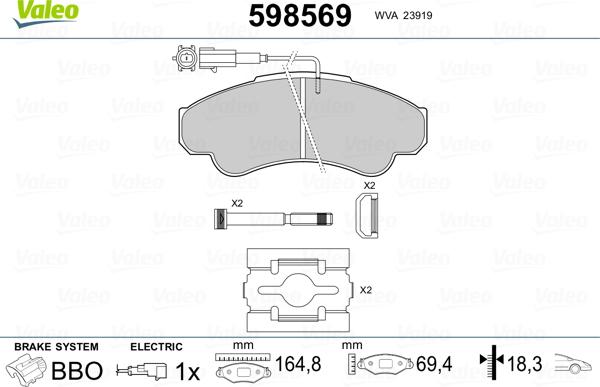 Valeo 598569 - Комплект спирачно феродо, дискови спирачки vvparts.bg