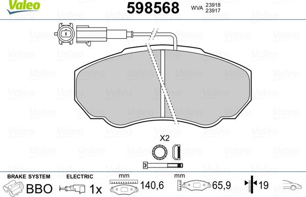 Valeo 598568 - Комплект спирачно феродо, дискови спирачки vvparts.bg