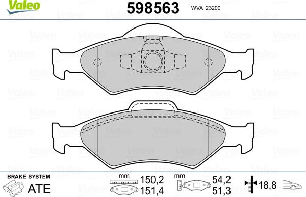 Valeo 598563 - Комплект спирачно феродо, дискови спирачки vvparts.bg