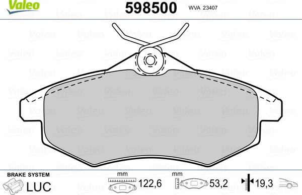 Valeo 598500 - Комплект спирачно феродо, дискови спирачки vvparts.bg