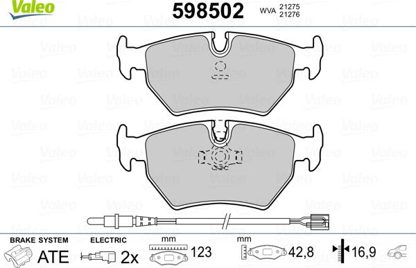 Valeo 598502 - Комплект спирачно феродо, дискови спирачки vvparts.bg