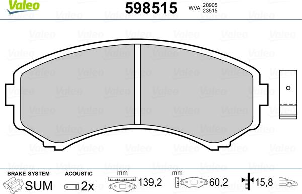 Valeo 598515 - Комплект спирачно феродо, дискови спирачки vvparts.bg