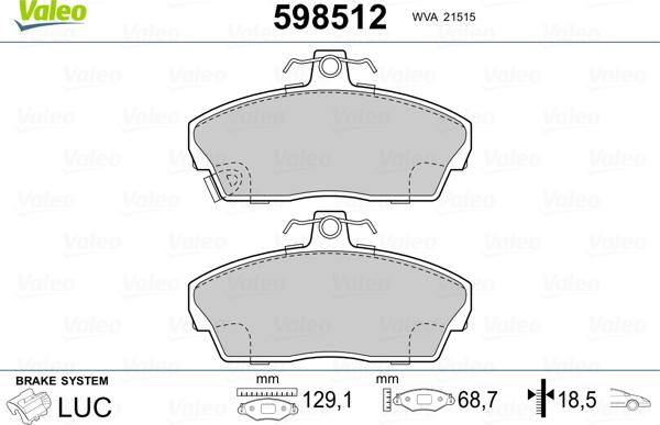 Valeo 598512 - Комплект спирачно феродо, дискови спирачки vvparts.bg