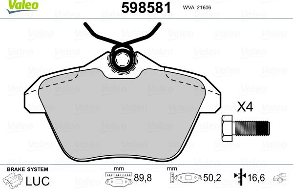 Valeo 598581 - Комплект спирачно феродо, дискови спирачки vvparts.bg