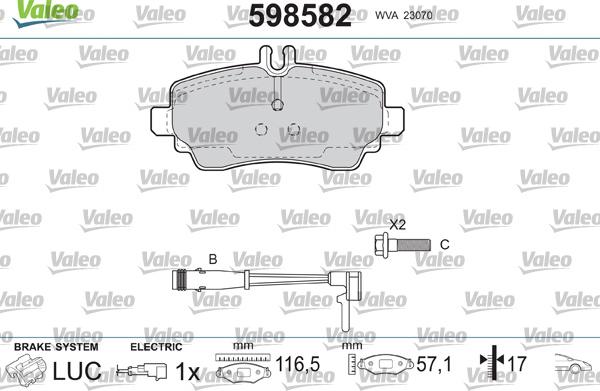 Valeo 598582 - Комплект спирачно феродо, дискови спирачки vvparts.bg