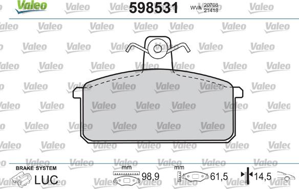 Valeo 598531 - Комплект спирачно феродо, дискови спирачки vvparts.bg
