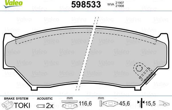 Valeo 598533 - Комплект спирачно феродо, дискови спирачки vvparts.bg