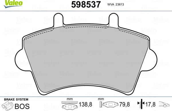 Valeo 598537 - Комплект спирачно феродо, дискови спирачки vvparts.bg