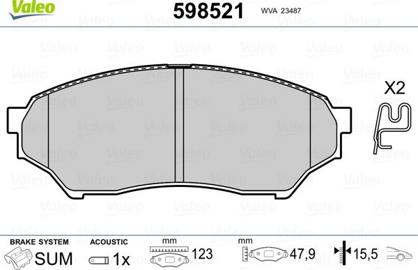 Valeo 598521 - Комплект спирачно феродо, дискови спирачки vvparts.bg