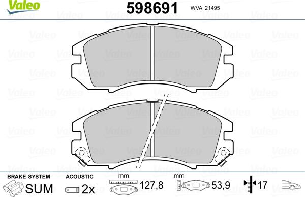 Valeo 598691 - Комплект спирачно феродо, дискови спирачки vvparts.bg