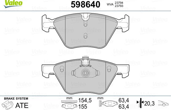 Valeo 598640 - Комплект спирачно феродо, дискови спирачки vvparts.bg