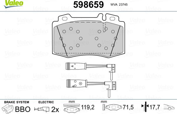 Valeo 598659 - Комплект спирачно феродо, дискови спирачки vvparts.bg