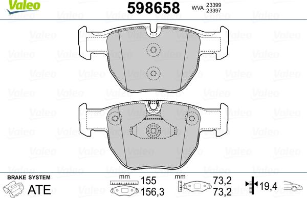 Valeo 598658 - Комплект спирачно феродо, дискови спирачки vvparts.bg