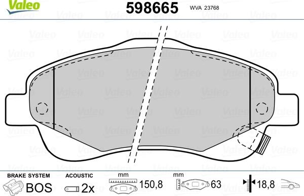 Valeo 598665 - Комплект спирачно феродо, дискови спирачки vvparts.bg