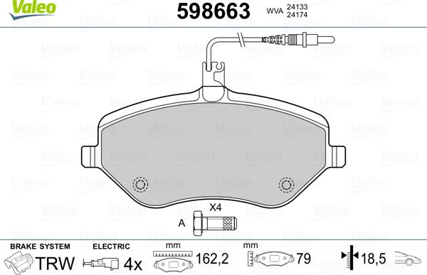 Valeo 598663 - Комплект спирачно феродо, дискови спирачки vvparts.bg