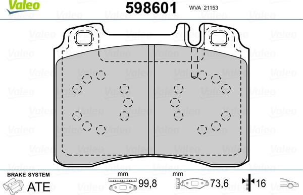 Valeo 598601 - Комплект спирачно феродо, дискови спирачки vvparts.bg