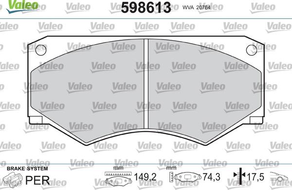 Valeo 598613 - Комплект спирачно феродо, дискови спирачки vvparts.bg