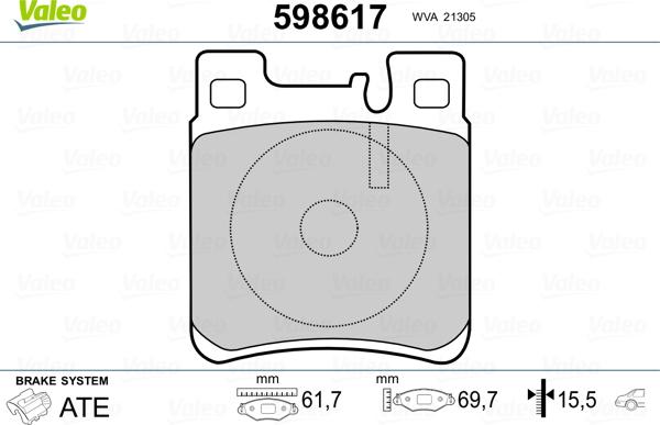 Valeo 598617 - Комплект спирачно феродо, дискови спирачки vvparts.bg