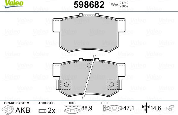 Valeo 598682 - Комплект спирачно феродо, дискови спирачки vvparts.bg