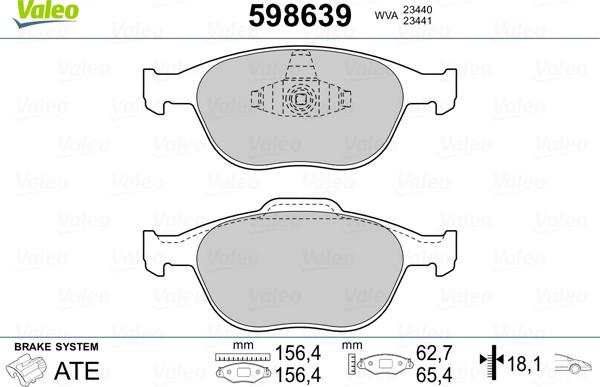 Valeo 598639 - Комплект спирачно феродо, дискови спирачки vvparts.bg