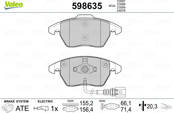 Valeo 598635 - Комплект спирачно феродо, дискови спирачки vvparts.bg