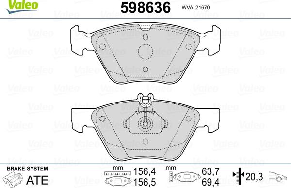 Valeo 598636 - Комплект спирачно феродо, дискови спирачки vvparts.bg