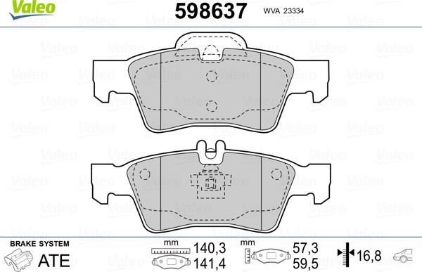 Valeo 598637 - Комплект спирачно феродо, дискови спирачки vvparts.bg