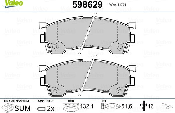 Valeo 598629 - Комплект спирачно феродо, дискови спирачки vvparts.bg