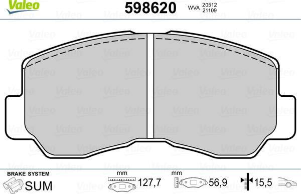 Valeo 598620 - Комплект спирачно феродо, дискови спирачки vvparts.bg