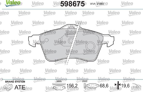 Valeo 598675 - Комплект спирачно феродо, дискови спирачки vvparts.bg