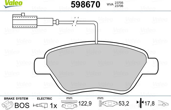 Valeo 598670 - Комплект спирачно феродо, дискови спирачки vvparts.bg