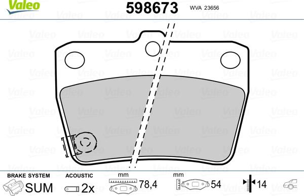 Valeo 598673 - Комплект спирачно феродо, дискови спирачки vvparts.bg