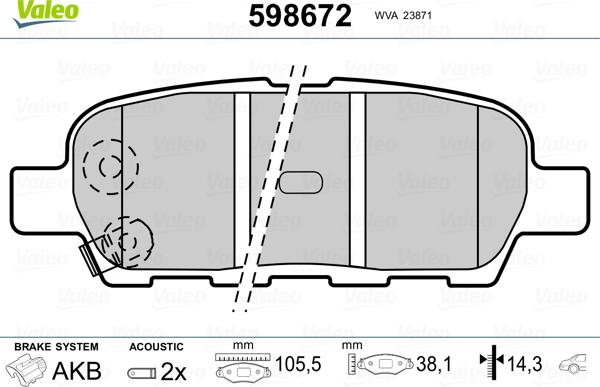 Valeo 598672 - Комплект спирачно феродо, дискови спирачки vvparts.bg