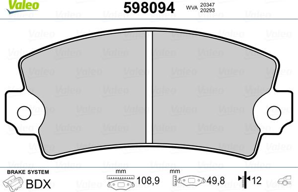 Valeo 598094 - Комплект спирачно феродо, дискови спирачки vvparts.bg