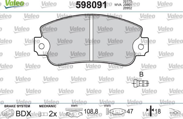 Valeo 598091 - Комплект спирачно феродо, дискови спирачки vvparts.bg