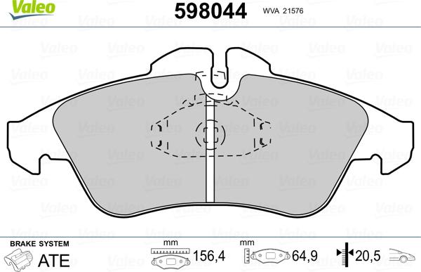 Valeo 598044 - Комплект спирачно феродо, дискови спирачки vvparts.bg