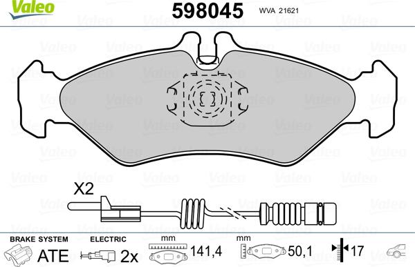 Valeo 598045 - Комплект спирачно феродо, дискови спирачки vvparts.bg