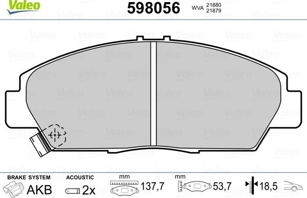 Valeo 598056 - Комплект спирачно феродо, дискови спирачки vvparts.bg