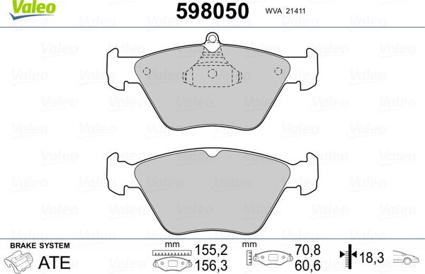 Valeo 598050 - Комплект спирачно феродо, дискови спирачки vvparts.bg