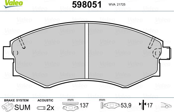 Valeo 598051 - Комплект спирачно феродо, дискови спирачки vvparts.bg