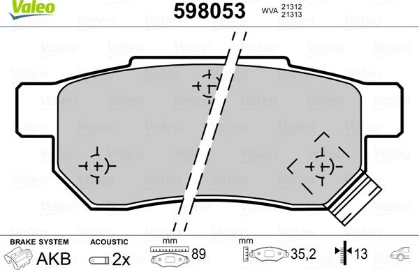 Valeo 598053 - Комплект спирачно феродо, дискови спирачки vvparts.bg