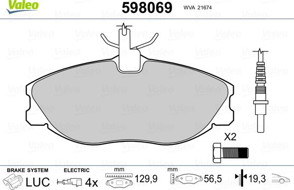 Valeo 598069 - Комплект спирачно феродо, дискови спирачки vvparts.bg