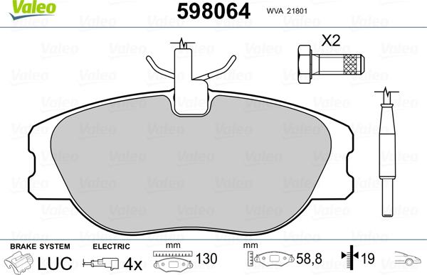 Valeo 598064 - Комплект спирачно феродо, дискови спирачки vvparts.bg